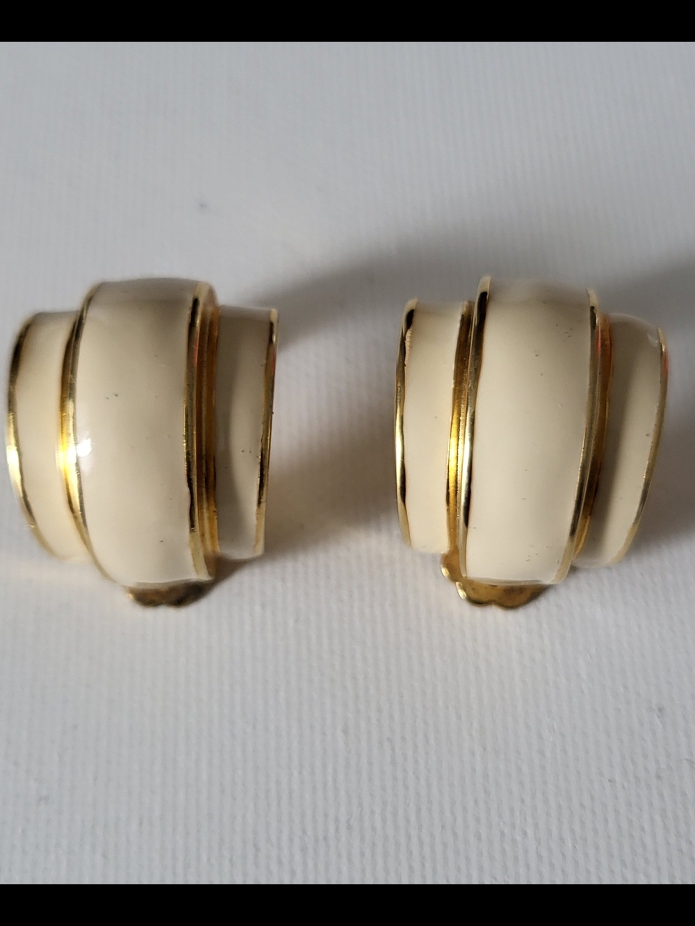 Vintage Cream And Goldtone Clip-On Earrings Singed W